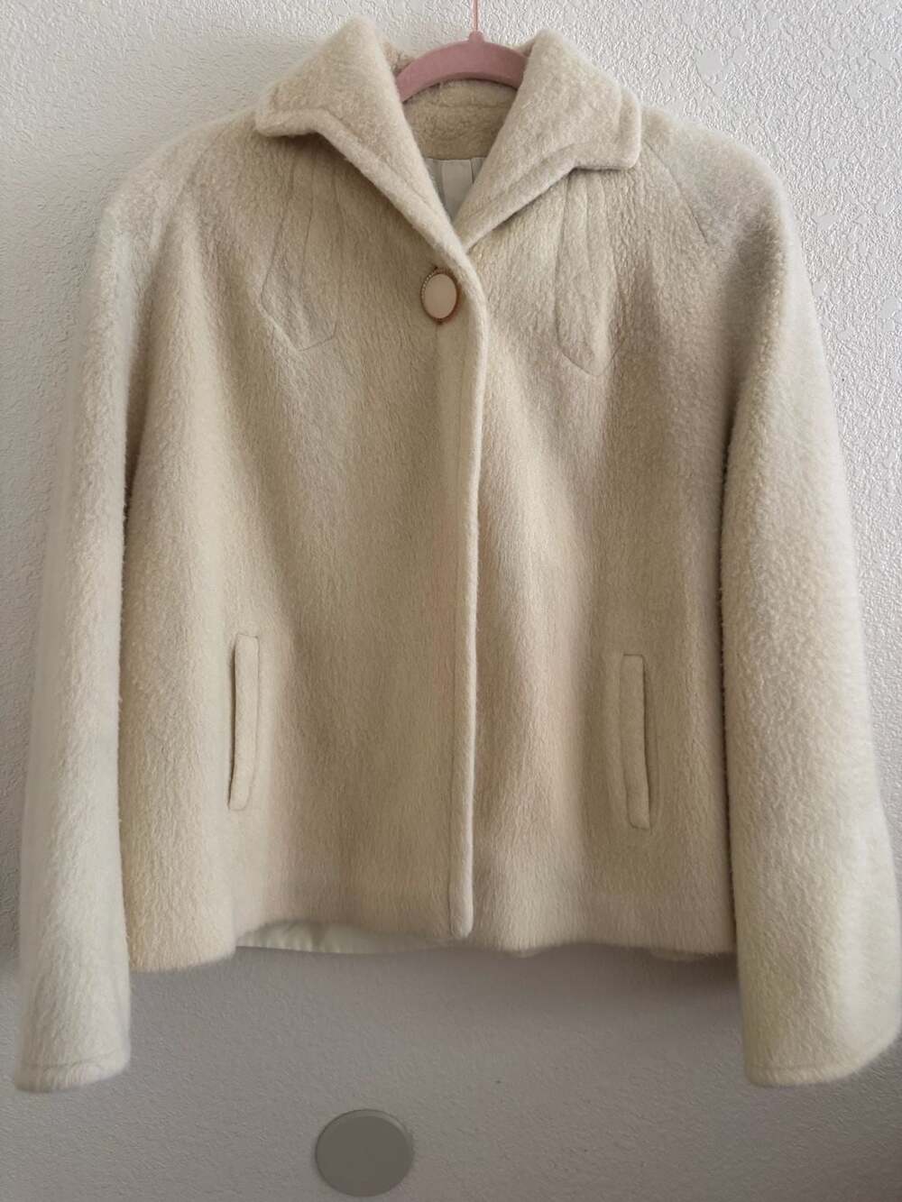 Vintage Cream Wool Blend Textured Swing Jacket